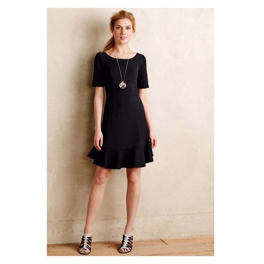 Anthropologie HD in Paris Black Marceline Ruffle Flounce Sheath Mini Dress Sz.8